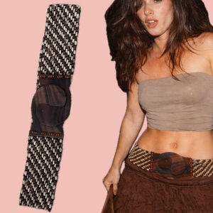 Vintage 70s Wooden Stretch Belt – Boho Hippie Statement Waist Belt